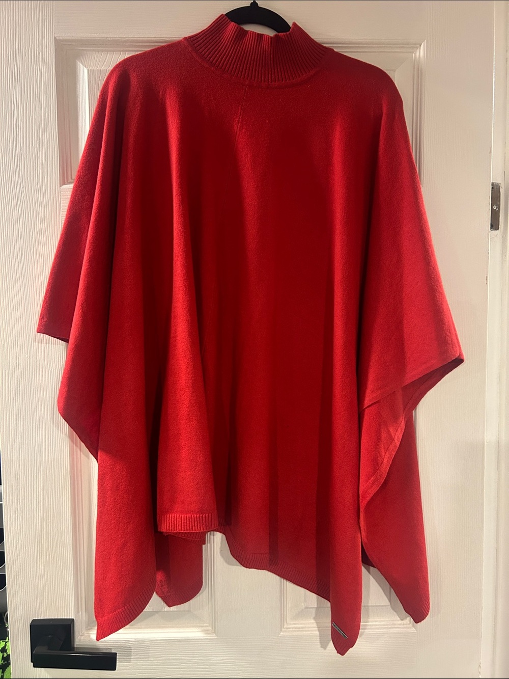 Lauren Ralph Lauren Red Knit Poncho with Mock Neck